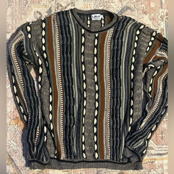 Other - Vtg Lavane Sweater Mens L Orange Knit Coogi Cosby Grandpa Style USA 90s 3D Art
